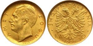 10 Franga Ari Albania Gold Zog I, Skanderbeg III of Albania