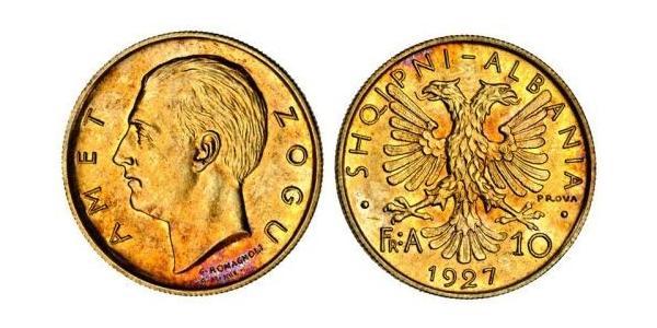 10 Franga Ari Albania Oro Zog I, Skanderbeg III of Albania