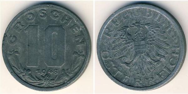 10 Grosh 同盟國軍事佔領奧地利 (1945 - 1955) Zinc 