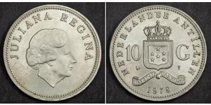 10 Gulden Antille Olandesi (1954 – 2010) Argento Juliana of the Netherlands (1909 – 2004)