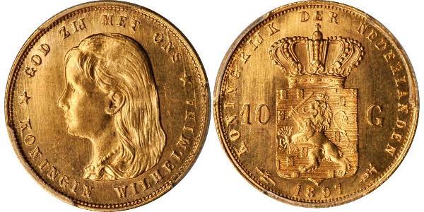 10 Gulden Royaume des Pays-Bas (1815 - ) Or Wilhelmine (reine des Pays-Bas)(1880 - 1962)