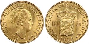 10 Gulden Regno dei Paesi Bassi (1815 - ) Oro Guglielmina dei Paesi Bassi(1880 - 1962)