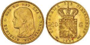 10 Gulden Regno dei Paesi Bassi (1815 - ) Oro Guglielmina dei Paesi Bassi(1880 - 1962)