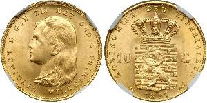 10 Gulden Regno dei Paesi Bassi (1815 - ) Oro Guglielmina dei Paesi Bassi(1880 - 1962)