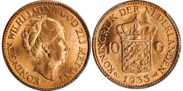 10 Gulden Regno dei Paesi Bassi (1815 - ) Oro Guglielmina dei Paesi Bassi(1880 - 1962)