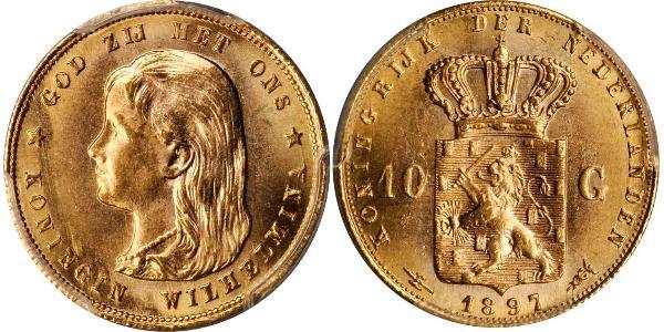 10 Gulden Regno dei Paesi Bassi (1815 - ) Oro Guglielmina dei Paesi Bassi(1880 - 1962)