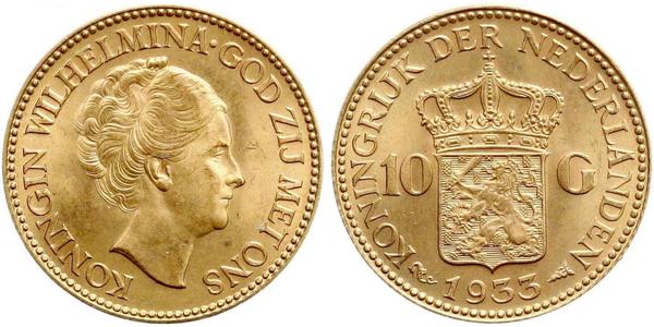 10 Gulden Regno dei Paesi Bassi (1815 - ) Oro Guglielmina dei Paesi Bassi(1880 - 1962)