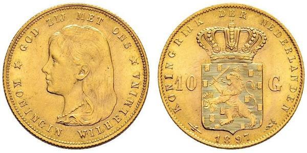 10 Gulden Regno dei Paesi Bassi (1815 - ) Oro Guglielmina dei Paesi Bassi(1880 - 1962)