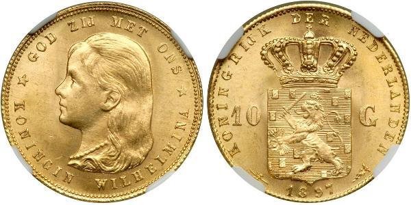 10 Gulden Regno dei Paesi Bassi (1815 - ) Oro Guglielmina dei Paesi Bassi(1880 - 1962)