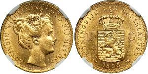 10 Gulden Reino de los Países Bajos (1815 - ) Oro Guillermina de los Países Bajos(1880 - 1962)