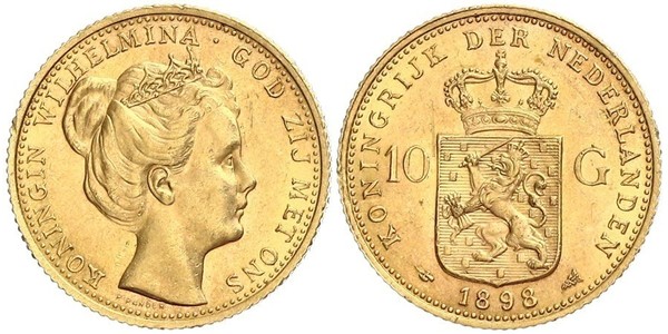 10 Gulden Reino de los Países Bajos (1815 - ) Oro Guillermina de los Países Bajos(1880 - 1962)