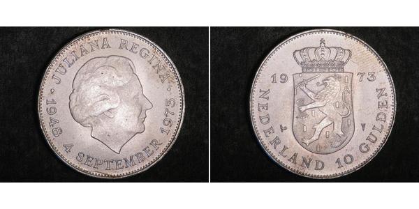 10 Gulden Países Bajos Plata Juliana of the Netherlands (1909 – 2004)