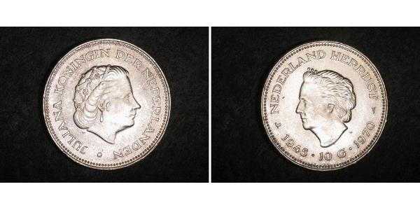 10 Gulden Kingdom of the Netherlands (1815 - ) Silver Juliana of the Netherlands (1909 – 2004)