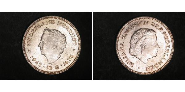 10 Gulden Kingdom of the Netherlands (1815 - ) Silver Juliana of the Netherlands (1909 – 2004)