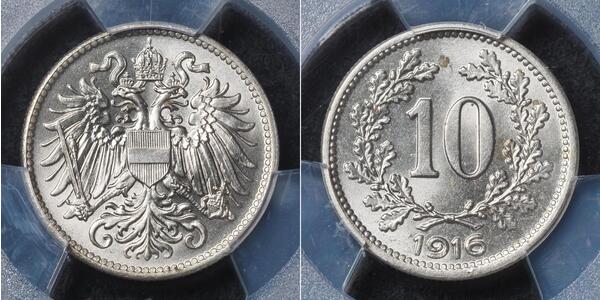 10 Heller Imperio austrohúngaro (1867-1918) Níquel/Cobre/Zinc Franz Joseph I (1830 - 1916)