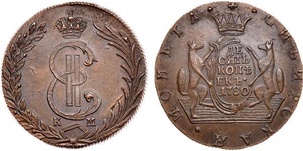 10 Kopek Imperio ruso (1720-1917) Cobre Catalina II (1729-1796)