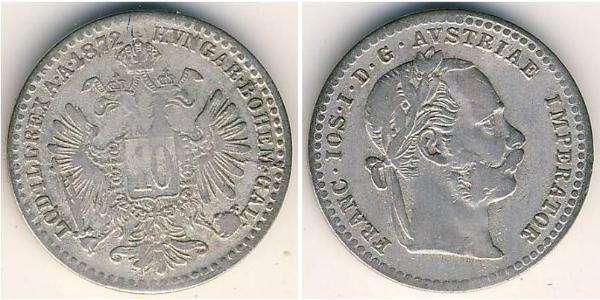10 Kreuzer Imperio austrohúngaro (1867-1918) Plata Franz Joseph I (1830 - 1916)