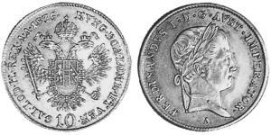 10 Kreuzer Imperio austríaco (1804-1867) Plata 