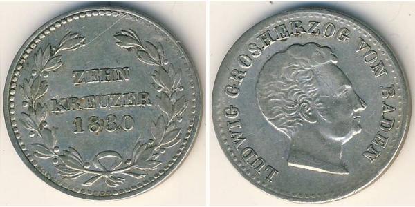 10 Kreuzer Grand Duchy of Baden (1806-1918) / States of Germany Silber Ludwig I. (Baden)(1763 - 1830)