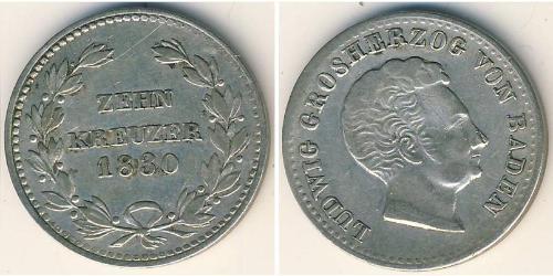10 Kreuzer 巴登大公國 (1806 - 1918) / 联邦州 (德国) 銀 路德维希一世 (巴登)