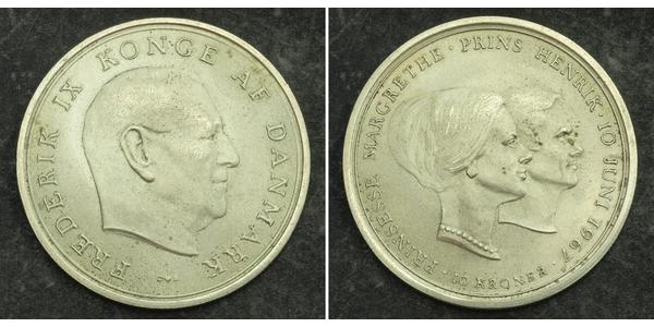 10 Krone Danemark Argent Marguerite II de Danemark (1940-) / Frédéric IX de Danemark (1899 - 1972)