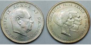 10 Krone Danimarca Argento Margherita II di Danimarca (1940-) / Federico IX di Danimarca (1899 - 1972)