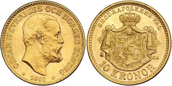 10 Krone Schweden Gold Oskar II. (Schweden) (1829-1907)