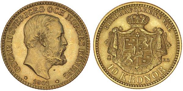 10 Krone Schweden Gold Oskar II. (Schweden) (1829-1907)