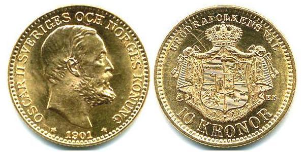 10 Krone Sweden Gold Oscar II of Sweden (1829-1907)