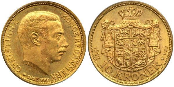 10 Krone Danemark Or Christian X de Danemark (1870 - 1947)