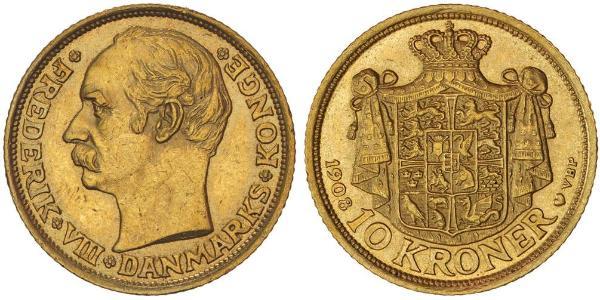 10 Krone Danemark Or Frédéric VIII de Danemark (1843 - 1912)