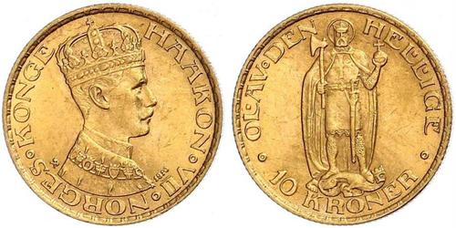 10 Krone Norvège Or Haakon VII de Norvège (1872 - 1957)