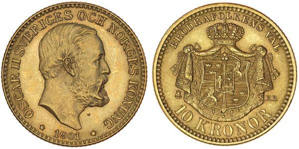 10 Krone Suède Or Oscar II de Suède (1829-1907)