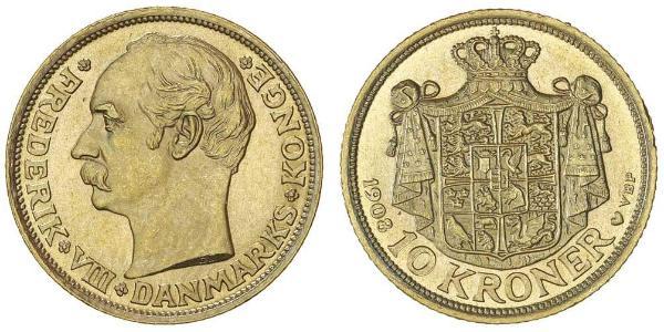 10 Krone Danimarca Oro Federico VIII di Danimarca (1843 - 1912)