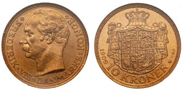 10 Krone Danimarca Oro Federico VIII di Danimarca (1843 - 1912)