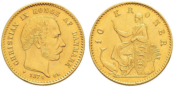 10 Krone Danimarca Oro Cristiano IX di Danimarca (1818-1906)