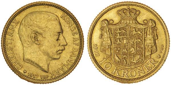 10 Krone Dinamarca Oro Cristián X de Dinamarca (1870 - 1947)