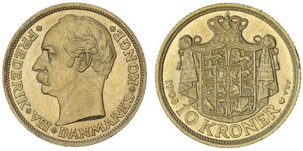 10 Krone Dinamarca Oro Federico VIII de Dinamarca (1843 - 1912)