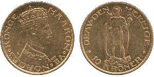 10 Krone Noruega Oro Haakon VII de Noruega (1872 - 1957)