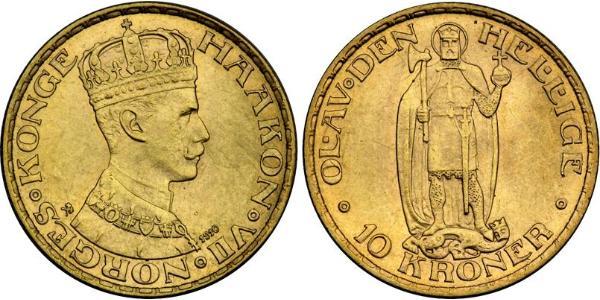 10 Krone Noruega Oro Haakon VII de Noruega (1872 - 1957)