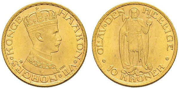 10 Krone Norvegia Oro Haakon VII di Norvegia (1872 - 1957)