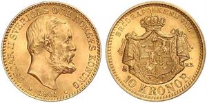 10 Krone Suecia Oro Óscar II de Suecia (1829-1907)