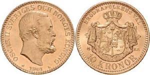 10 Krone Suecia Oro Óscar II de Suecia (1829-1907)