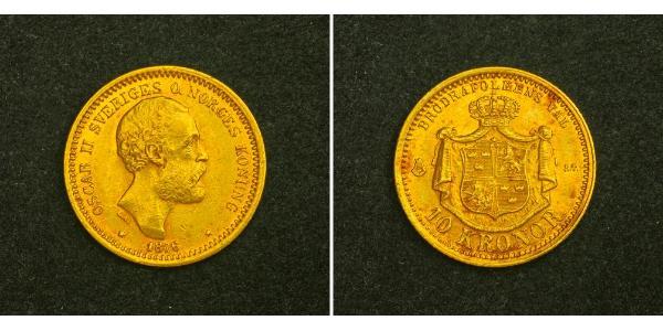 10 Krone Suecia Oro Óscar II de Suecia (1829-1907)