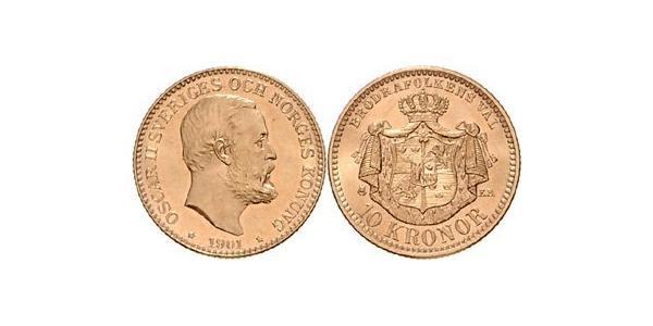 10 Krone Suecia Oro Óscar II de Suecia (1829-1907)