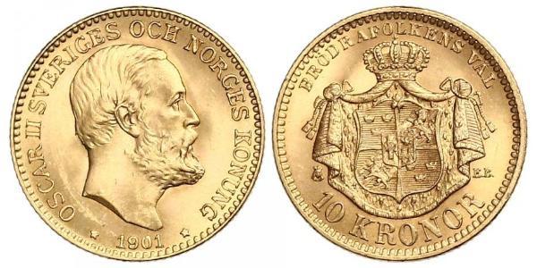 10 Krone Svezia Oro Oscar II di Svezia (1829-1907)