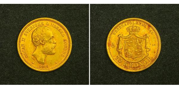 10 Krone Svezia Oro Oscar II di Svezia (1829-1907)