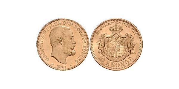 10 Krone Svezia Oro Oscar II di Svezia (1829-1907)
