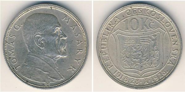 10 Krone Checoslovaquia  (1918-1992) Plata 