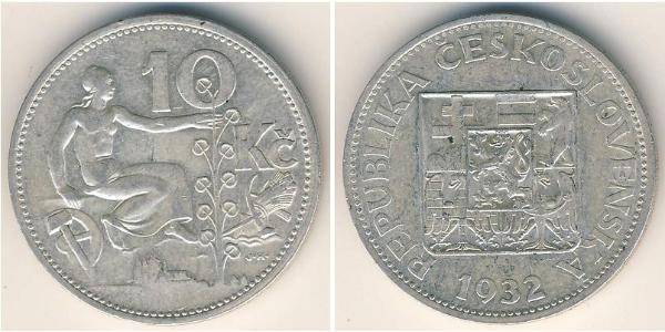 10 Krone Checoslovaquia  (1918-1992) Plata 